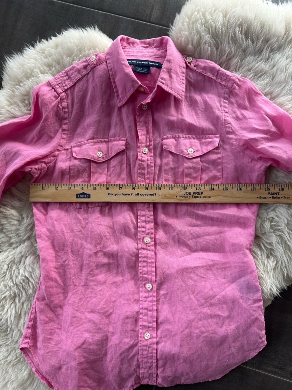 Ralph Lauren Sport Reworked Pink Linen Shirt | Patriotic American Flag | Size 4 - Picture 7 of 11